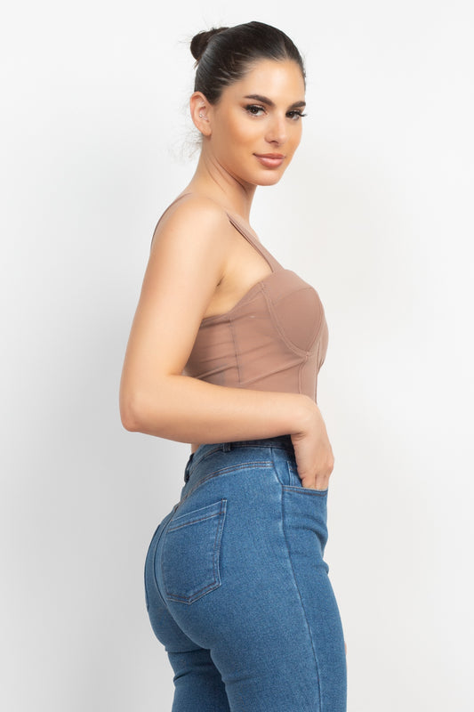 Contrasting Mesh Padded Tank Top