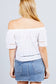 Elbow Sleeve Off The Shoulder Lace Trim Eyelet Detail Woven Top