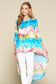 Tie-dye Venechia High Low Fashion Top With 3/4 Sleeves
