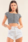 Black And Grey Striped Square Neck Mini Sleeve Cropped Top