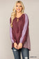 Textured Color Mixed Tassel Tie Peasant Top With Reverse Stitch Detail