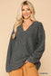 V-neck Solid Soft Sweater Top With Cut Edge