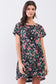 Black Multicolor Floral Print Pleated Back Detail Relaxed Mini Dress