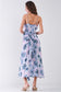 Floral Print Sleeveless Self-tie Wide Wrap Front Ruffle Hem Side Slit Detail Midi Dress