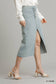 Asymmetrical Waist And Button Up Front Split Denim Skirt With Back Pockets And Unfinished Hem
