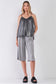 Silver Black Soft V-neck Sleeveless Gathered Loose Fit Top