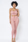 Mesh Strappy Adjustable Ruched Crop Top With Matching See Through Side Panel Leggings