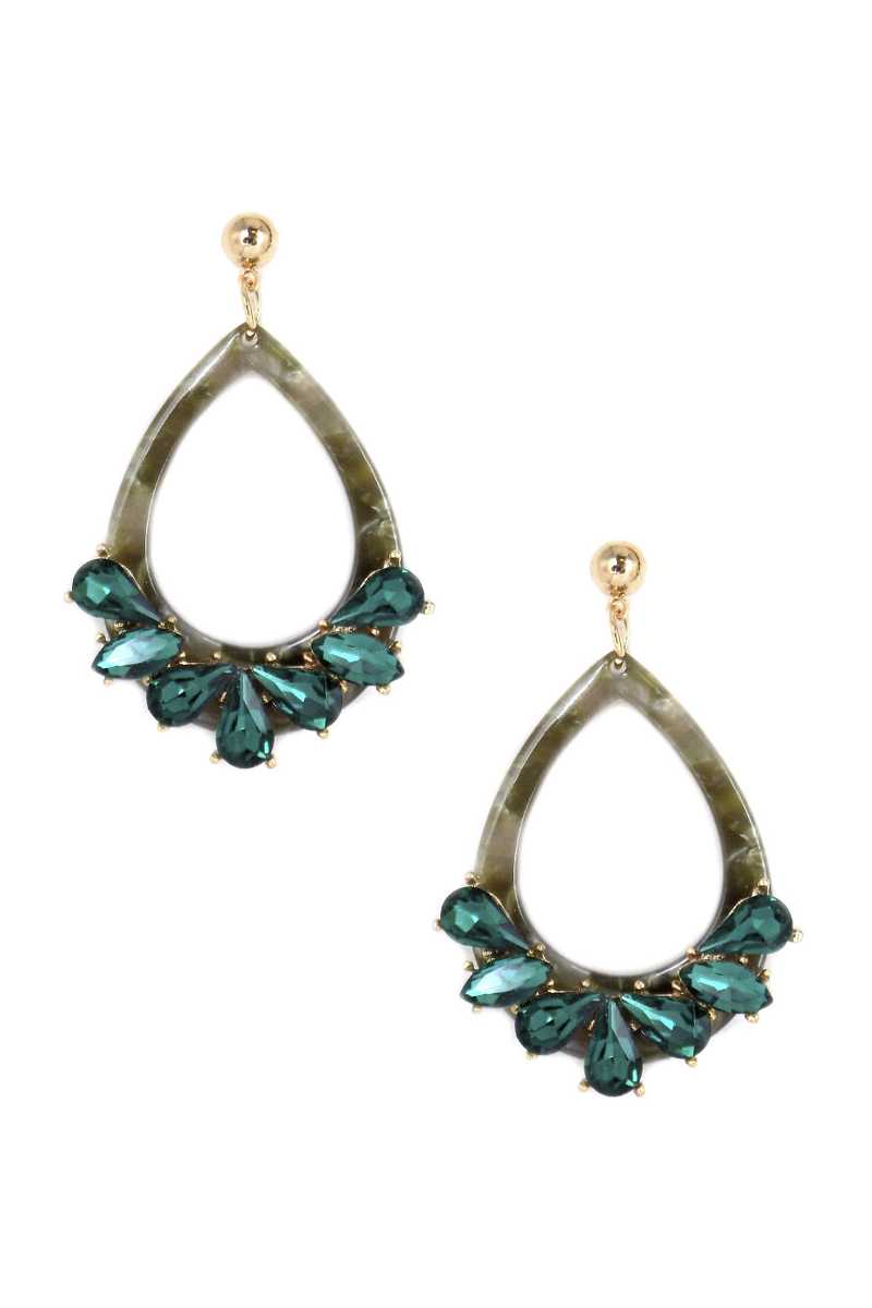 Acetate Rhinestone Teardrop Dangle Earring