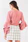 Fuzzy long ruffle sleeve v-neck self-tie front detail cropped top