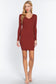 Long Slv V-neck Mini Rib Dress