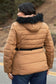 Plus Faux Fur Harness Buckle Belt Detail Long Fitted Puffer Jacket