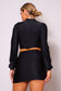 Puff Long Sleeve Front Cutout Turtleneck Blouse & Side Ruched Garter Mini Skirt Set