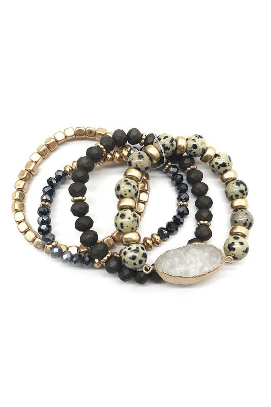 Crystal Metal Druzy Stone Bead Stretch Bracelet Set