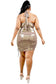 Plus Metallic Cross Wrap Halter Mini Dress