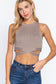 Sleeveless Crew Neck Waist Tie Crop Sweater Top