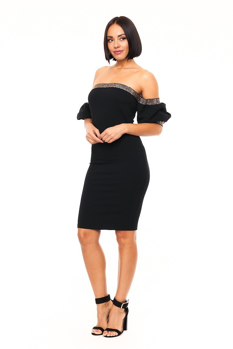 Off shoulder studded band detailed fashion dress