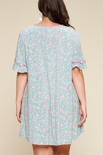 Plus Size Spring Floral Printed Lovely Swing Dress