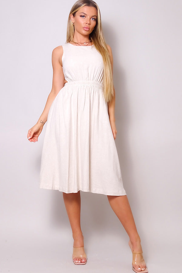 Sleeveless Back Cutout Linen Midi Dress