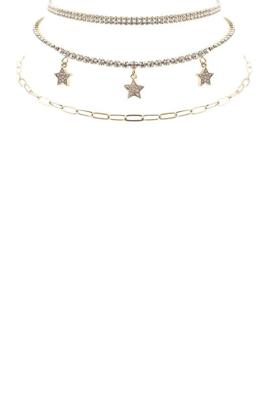 Rhinestone Star Charm 3 Layered Necklace