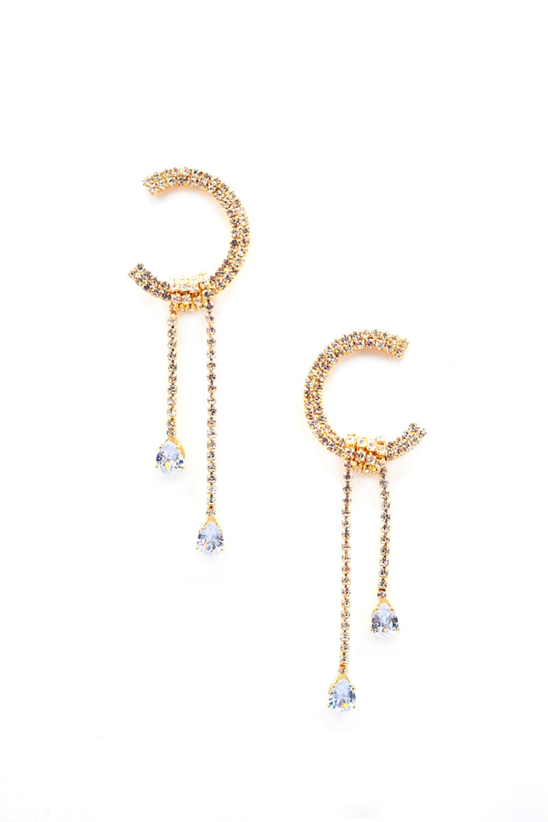 C Shape Rhinestone Dangle Earrng