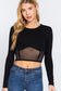Long Sleeve Crew Neck With Front Mesh Hem Knit Top
