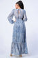 Printed V Neck Self Belted Side Cut Out Ruffled Maxi Dress