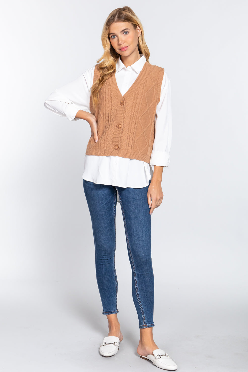 V-neck Cable Sweater Vest Cardigan