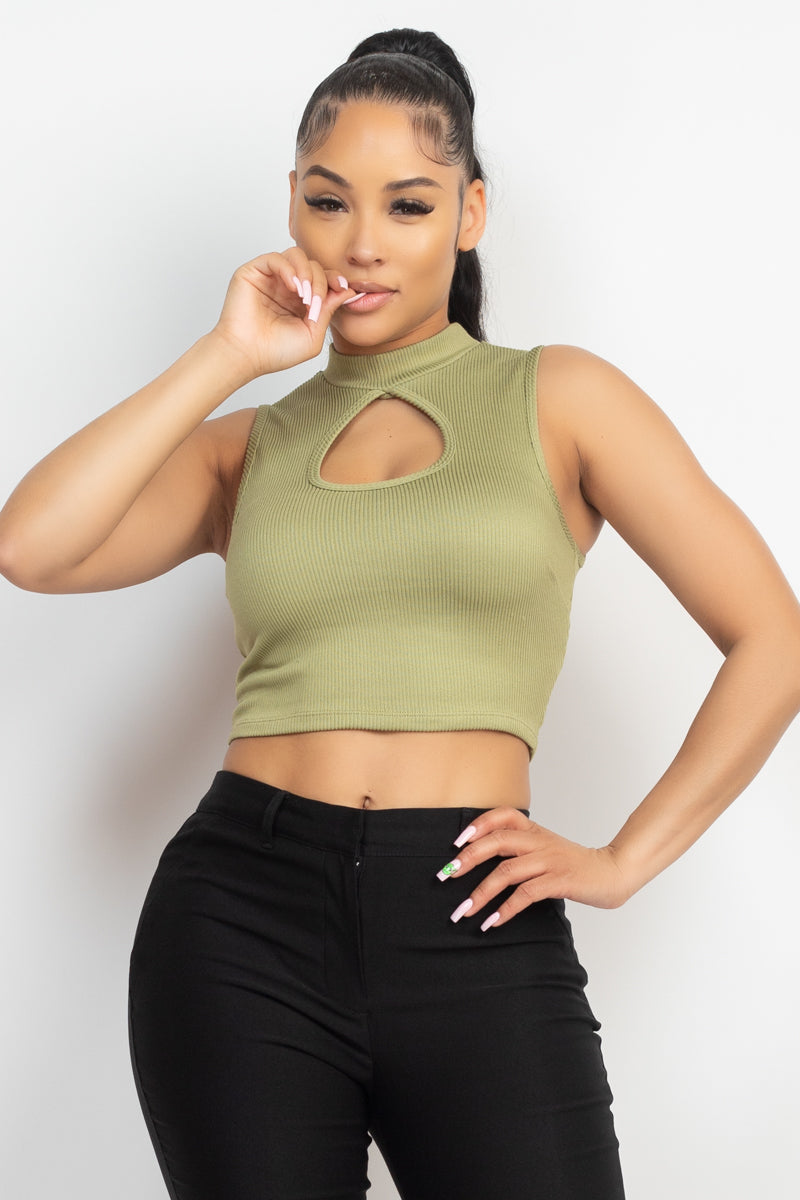 Mock Keyhole-front Crop Top