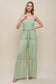 Woven Solid Sleeveless Smocked Ruffle Jumpsuit